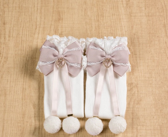 Cute Fluffy Pompom Bow Winter Crew Socks