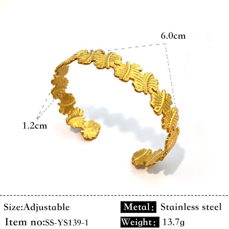 Durable Flower Design Titanium Steel 18K Plated Open Bracelet