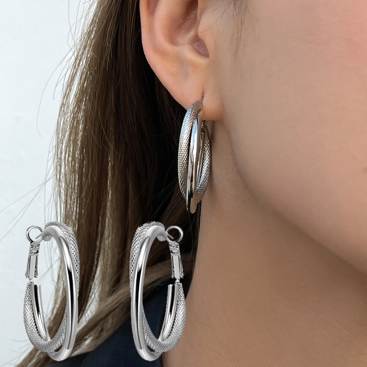 Retro Frosted Texture Round Hoop Earrings