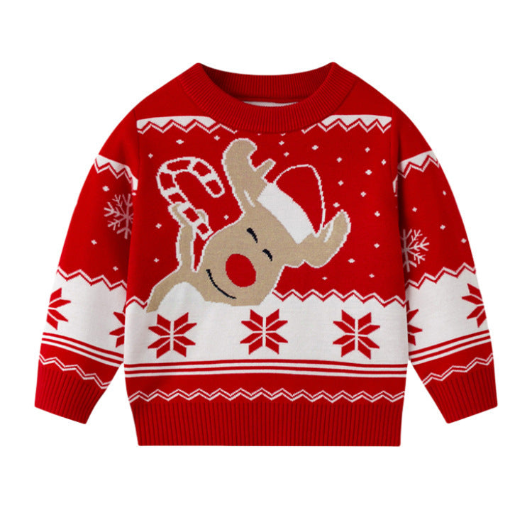 Cartoon Elk Jacquard Pullover Sweater