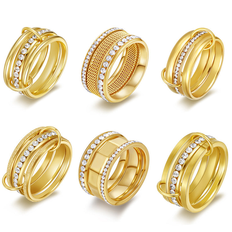 Luxury Copper & Zircon Twin Design Ring with 18K Gold Plating