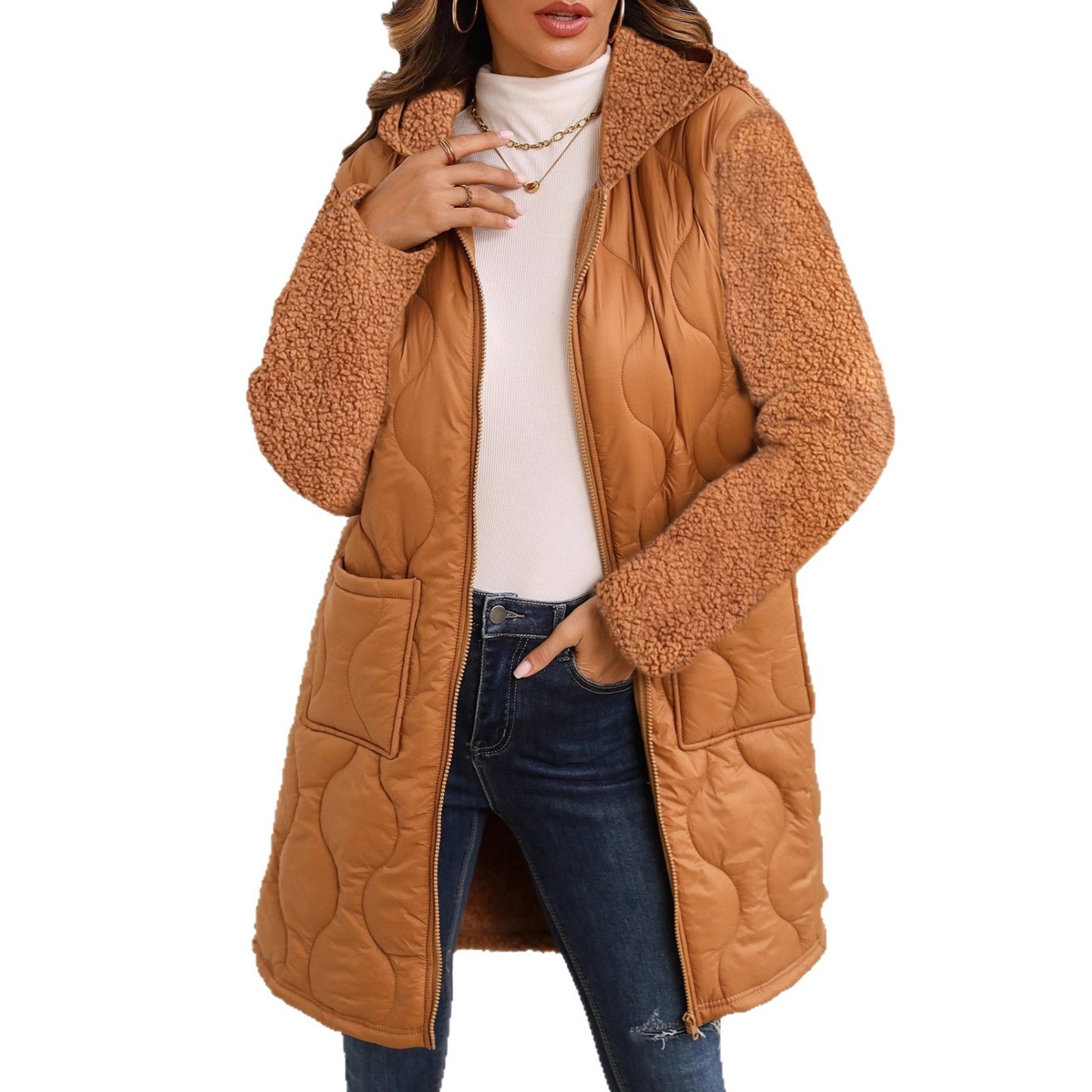European Style Loose Plush Hooded Jacket