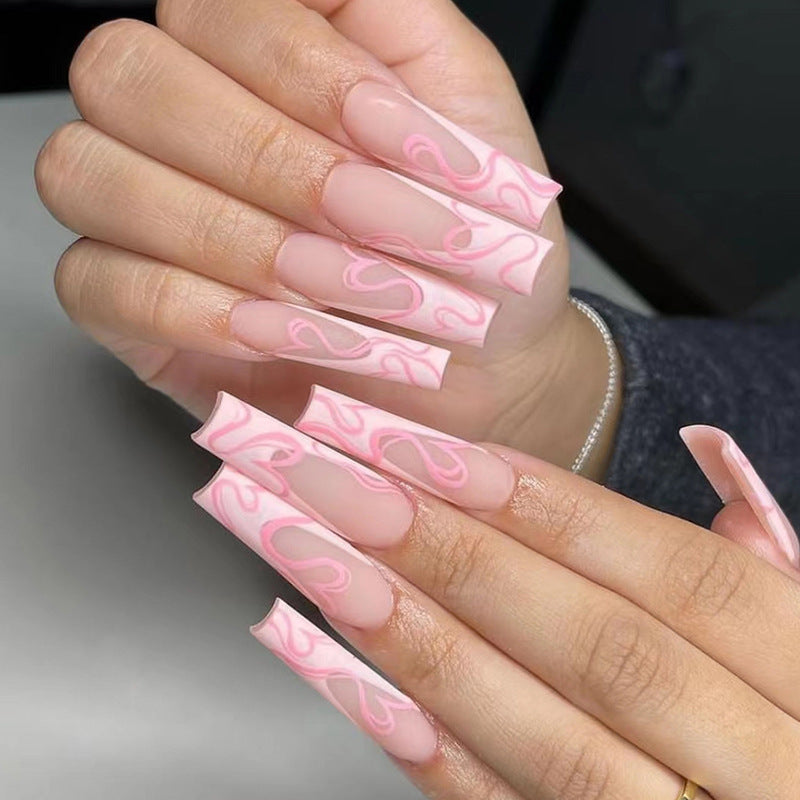 Cute Heart and Stripe Pattern Fake Nails