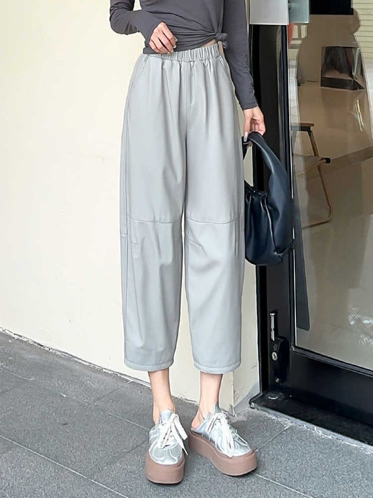 High Waist Wide-Leg Faux Leather Trousers