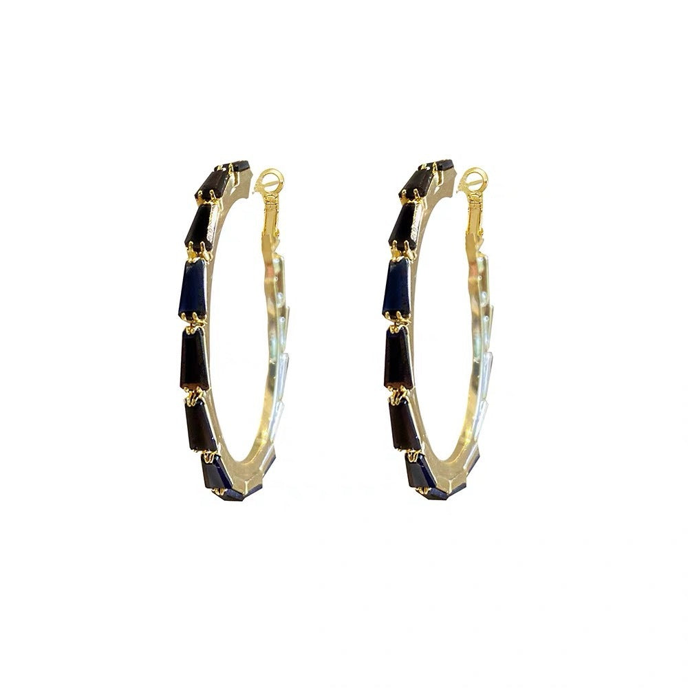 Advanced French Black & Crystal Hoop Earrings