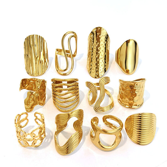 Simple Glossy Stainless Steel 18K Gold Plated Ring