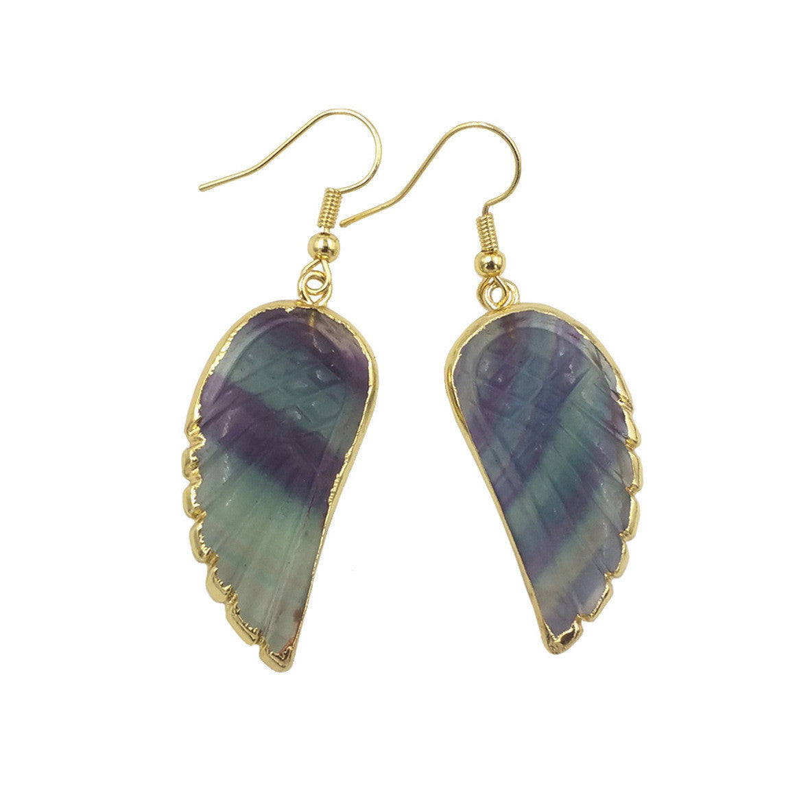 Glitter Fluorite Feather Dangle Earrings