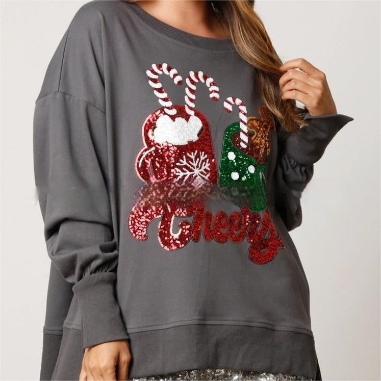 Women's Confectionery Cup Sequined Sweater Casual Loose Top