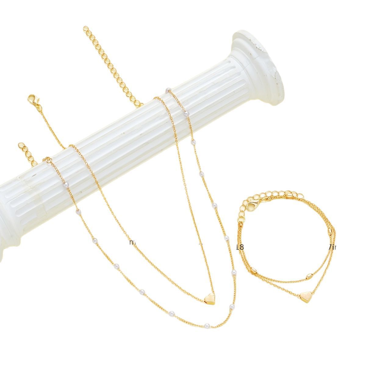 Double-Layer Stacked Round Bead & Pearl Bracelet/Necklace Set