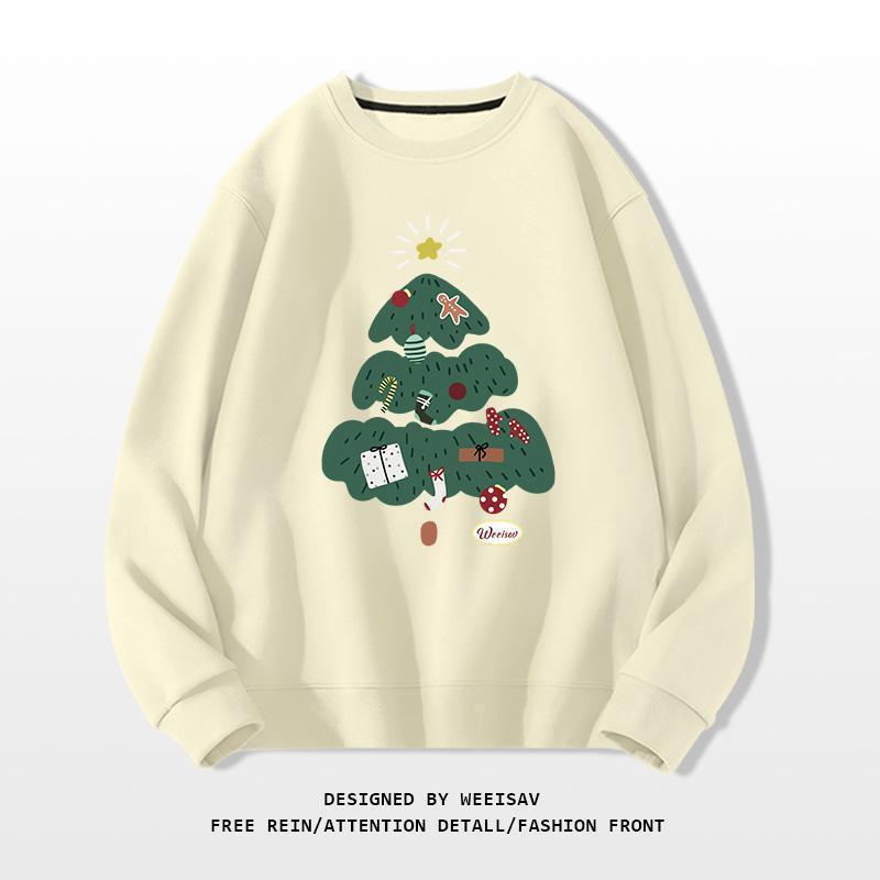 Casual Holiday Christmas Tree Round-Neck Sweatshirt