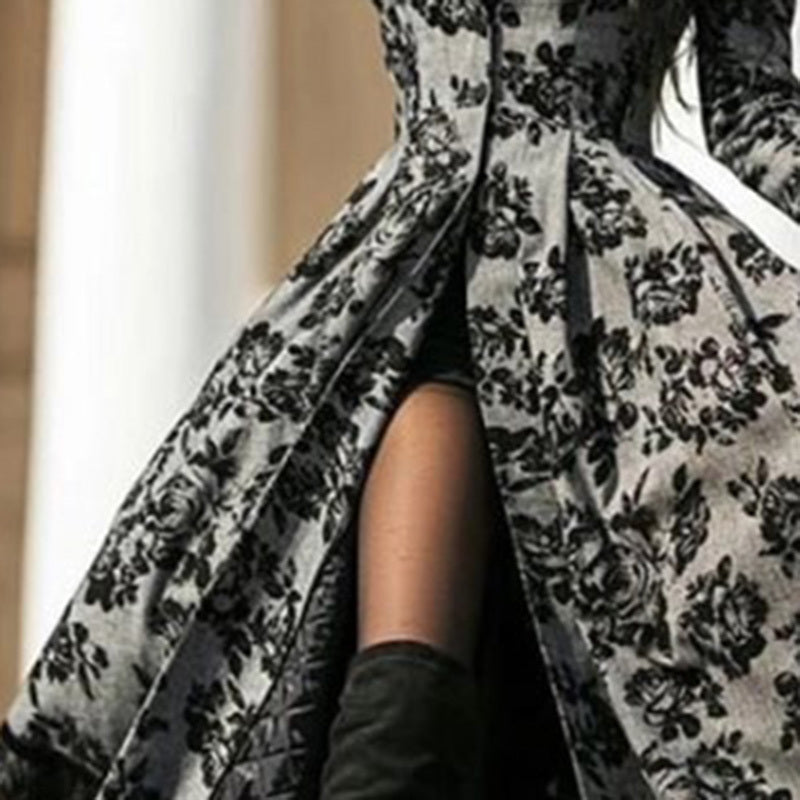 Women's Vintage Floral Print Long Trench Coat
