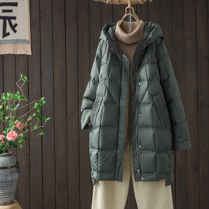 Lightweight Mid-Length Down Jacket with Hood