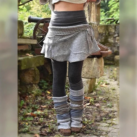 Retro Style Color Block Skort with Attached Leggings