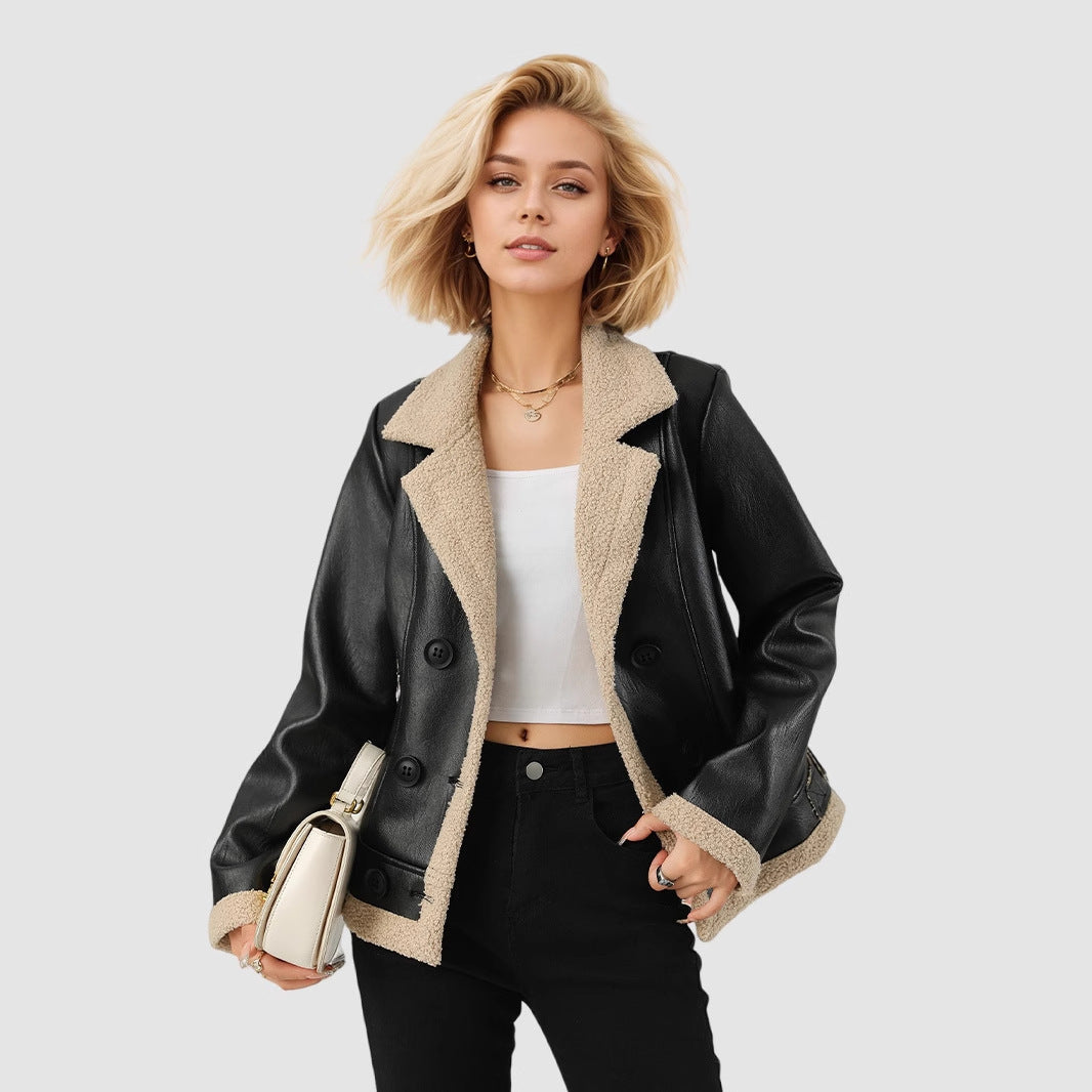 Women's Fleece Lined Faux Leather Coat