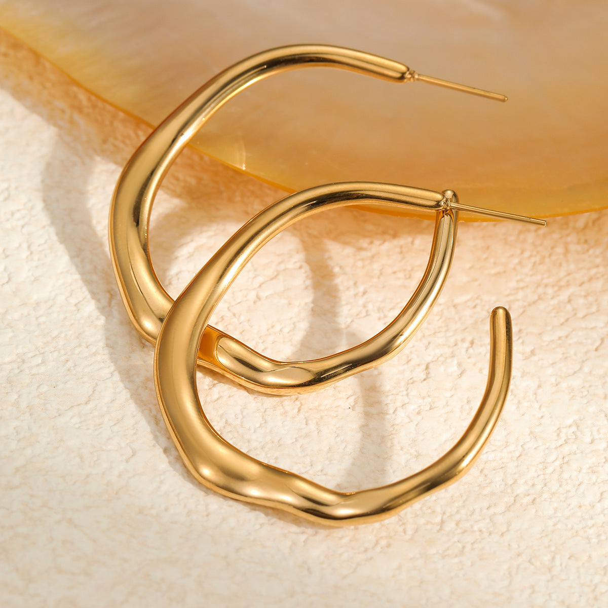 C-Ring Hoop Earrings Stainless Steel 18K Gold Plated